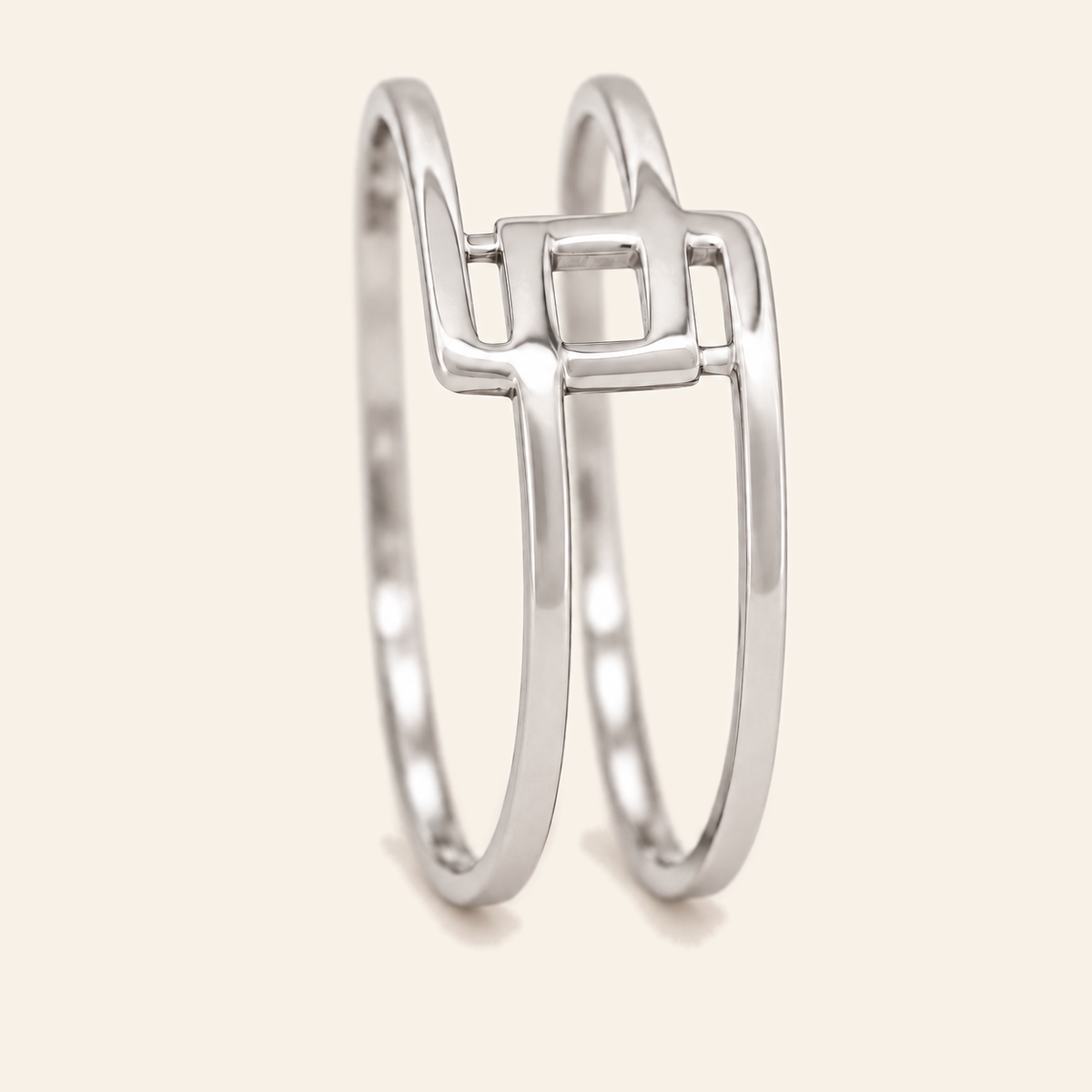 18K Gold Geometric Double-Band Ring — White Gold, view 2