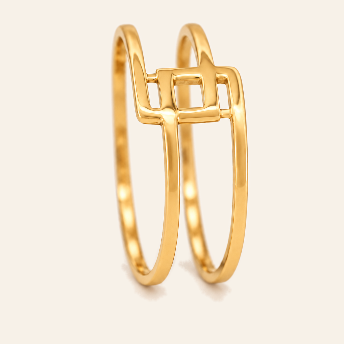 18K Gold Geometric Double-Band Ring — Yellow Gold, view 2