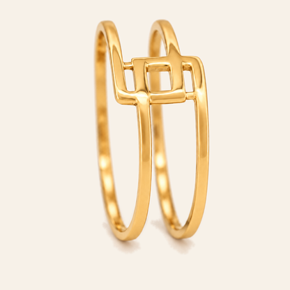 18K Gold Geometric Double-Band Ring — Yellow Gold, view 2