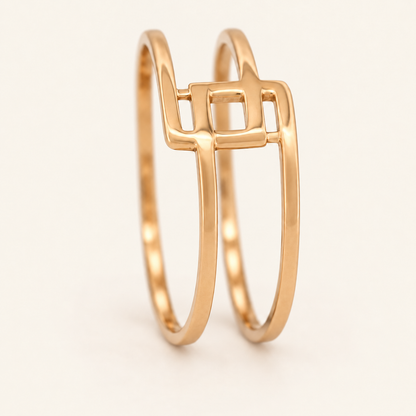 18K Gold Geometric Double-Band Ring — Rose Gold, view 2