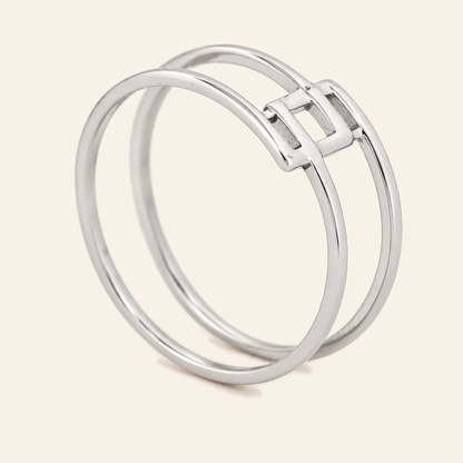 18K Gold Geometric Double-Band Ring — White Gold, view 3