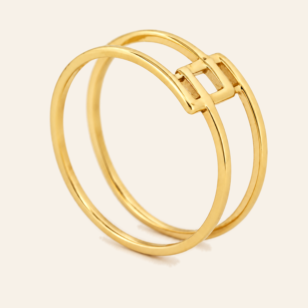 18K Gold Geometric Double-Band Ring — Yellow Gold, view 3
