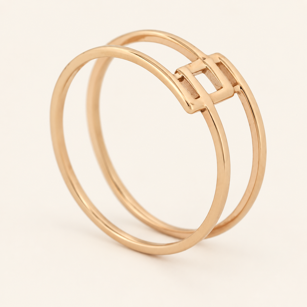 18K Gold Geometric Double-Band Ring — Rose Gold, view 3