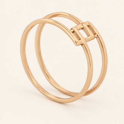 18K Gold Geometric Double-Band Ring — Rose Gold, view 3