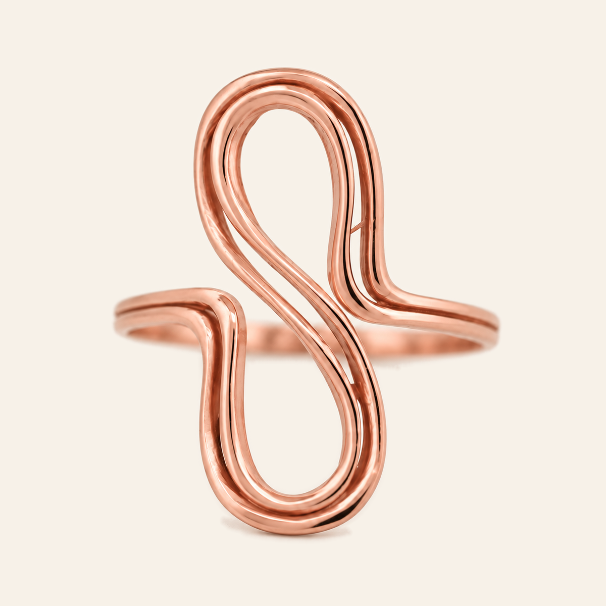 18K Gold Sculptural Double-Loop Ring — Rose Gold, view 1