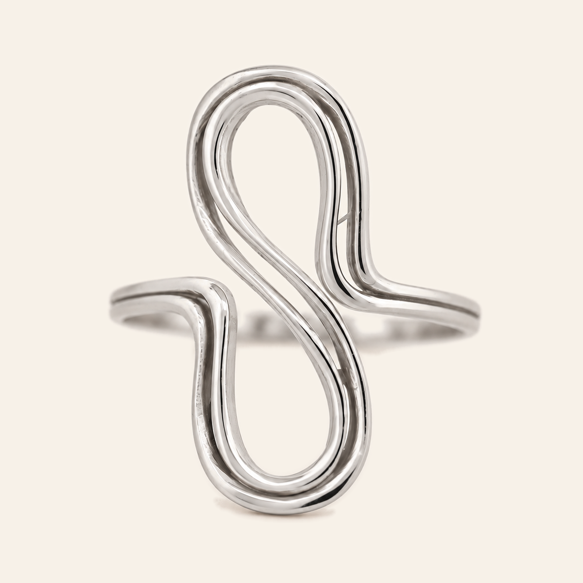 18K Gold Sculptural Double-Loop Ring — White Gold, view 1