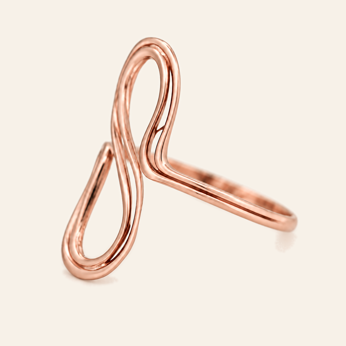 18K Gold Sculptural Double-Loop Ring — Rose Gold, view 3