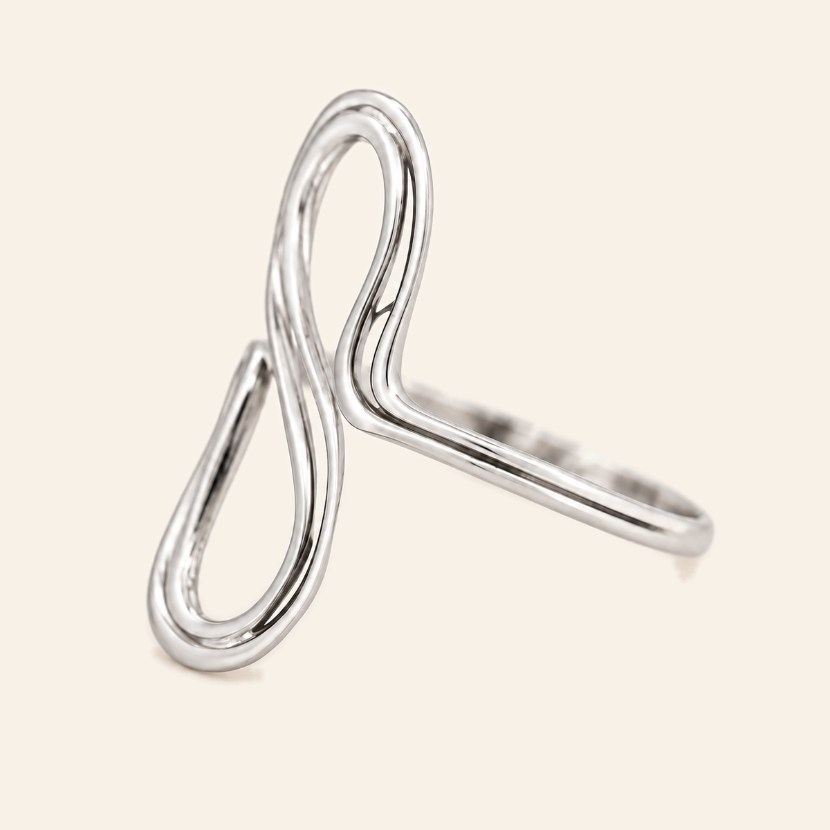 18K Gold Sculptural Double-Loop Ring — White Gold, view 3