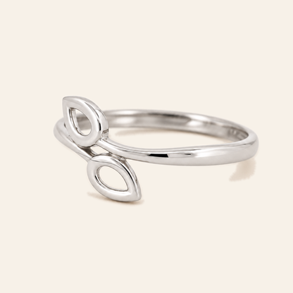 18K Gold Twin-Leaf Ring — White Gold, view 2