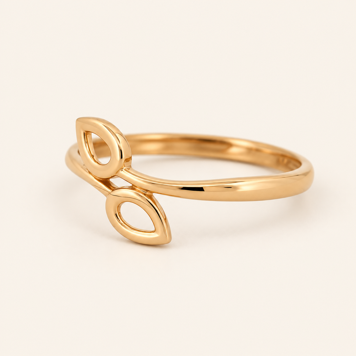 18K Gold Twin-Leaf Ring — Rose Gold, view 2