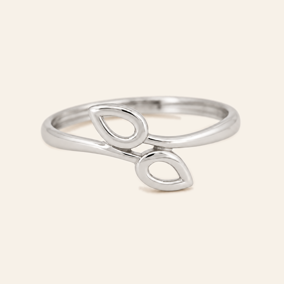 18K Gold Twin-Leaf Ring — White Gold, view 3