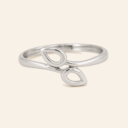 18K Gold Twin-Leaf Ring — White Gold, view 3