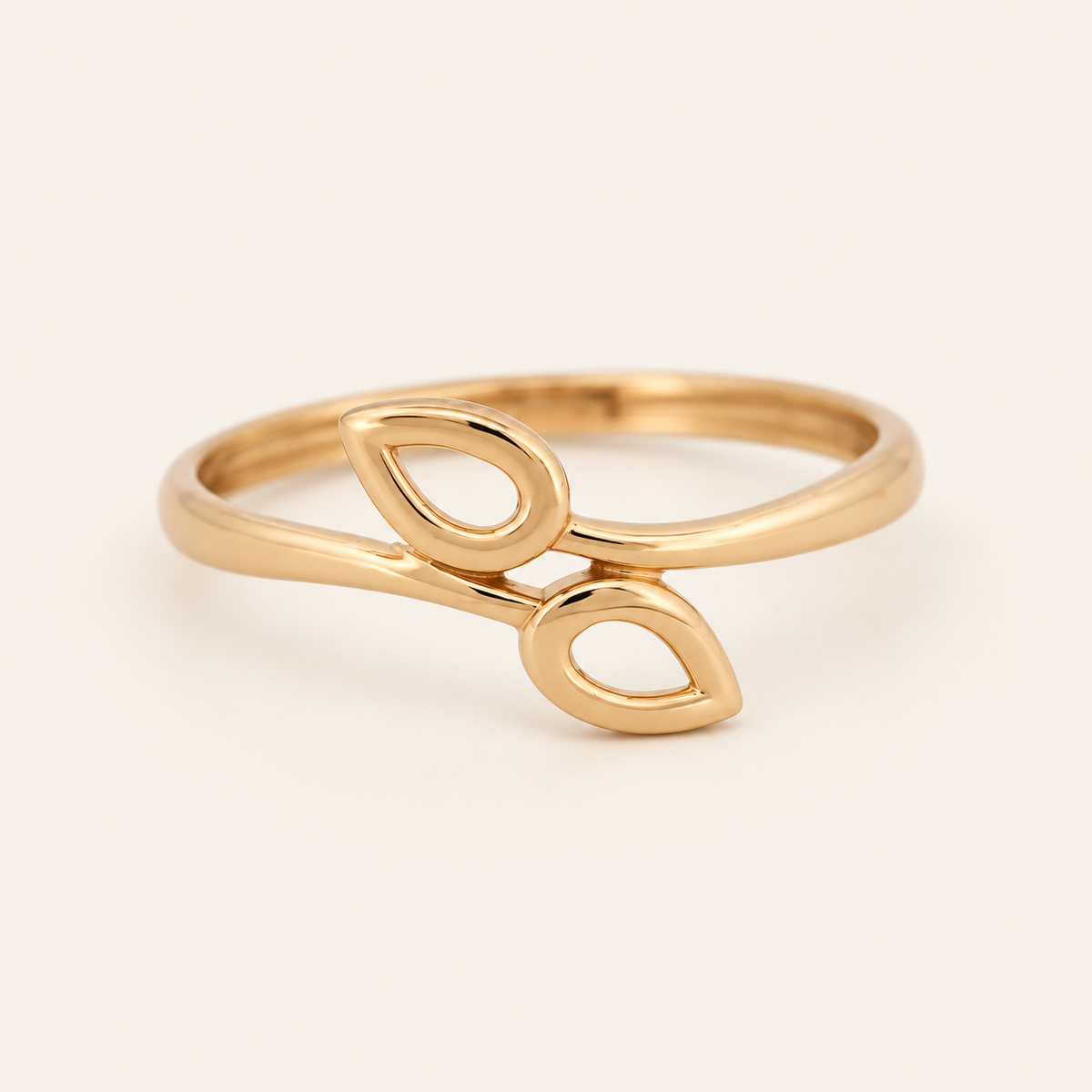 18K Gold Twin-Leaf Ring — Rose Gold, view 3