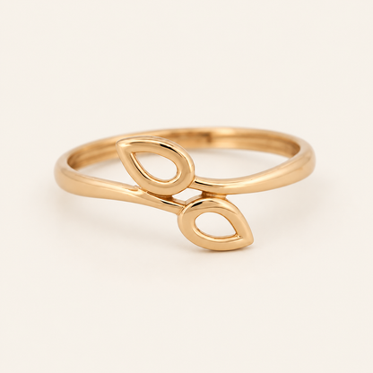 18K Gold Twin-Leaf Ring — Rose Gold, view 3