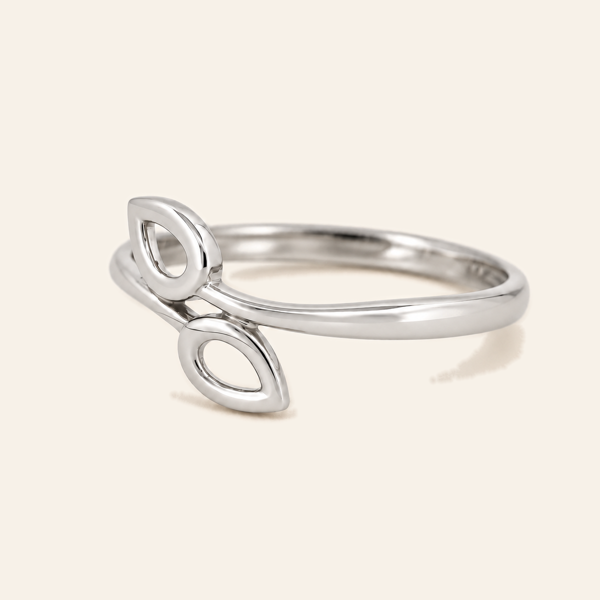 18K Gold Twin-Leaf Ring — White Gold, view 4
