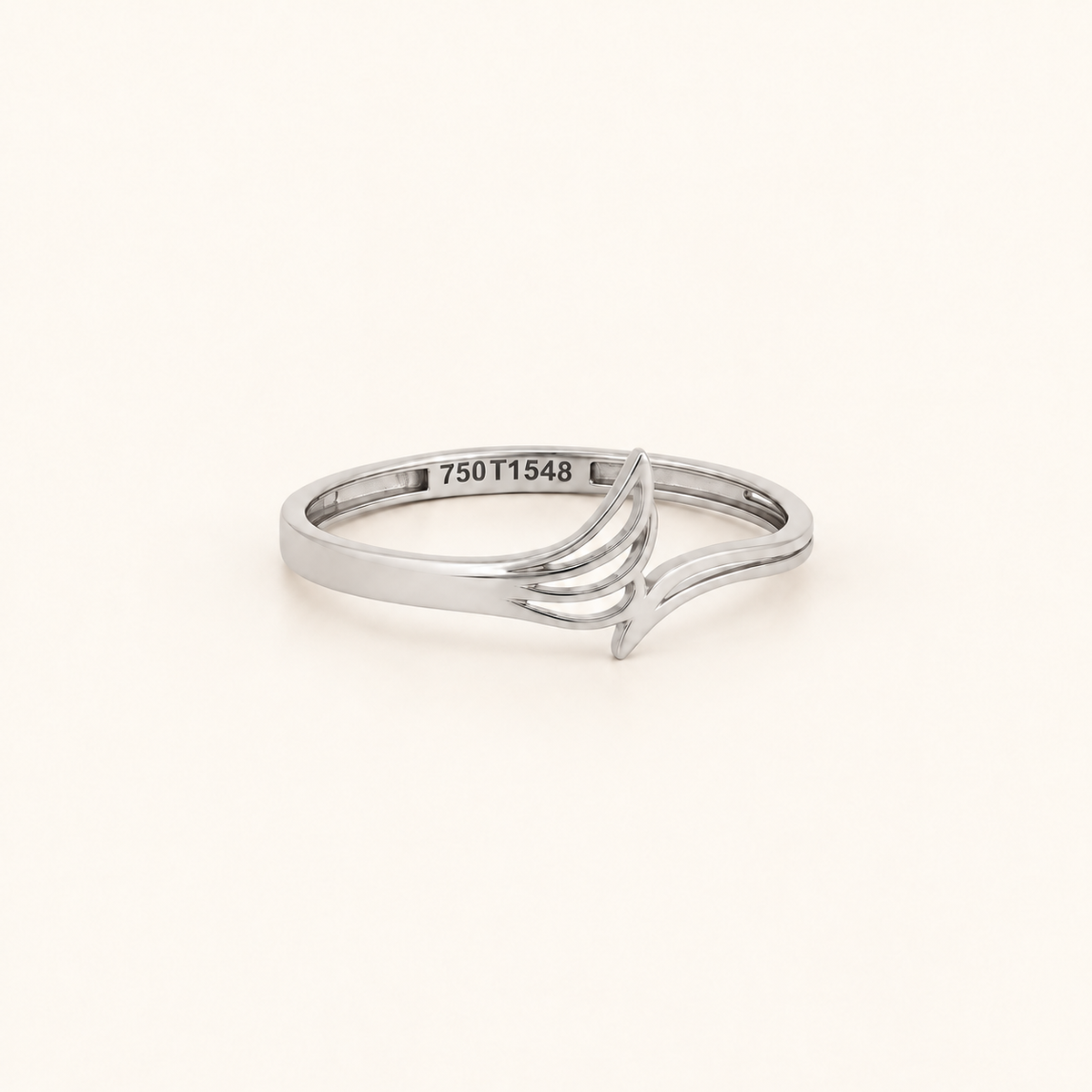 18K Gold Fan-Wing Ring — White Gold, view 1 — digital colour illustration