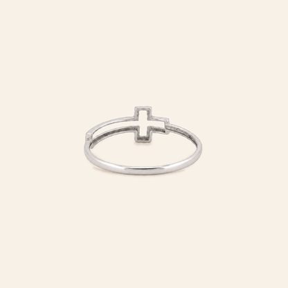 18K Gold Open Cross Ring — White Gold, view 1
