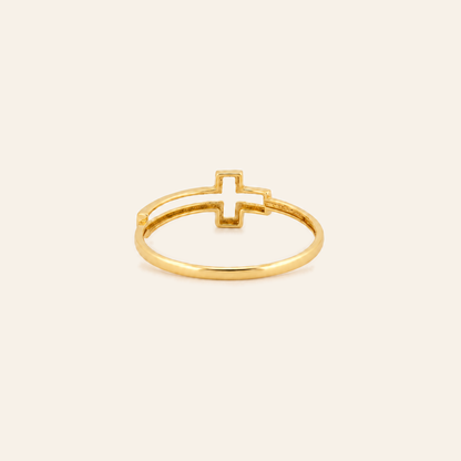 18K Gold Open Cross Ring — Yellow Gold, view 1
