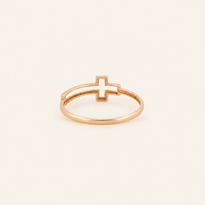 18K Gold Open Cross Ring — Rose Gold, view 1