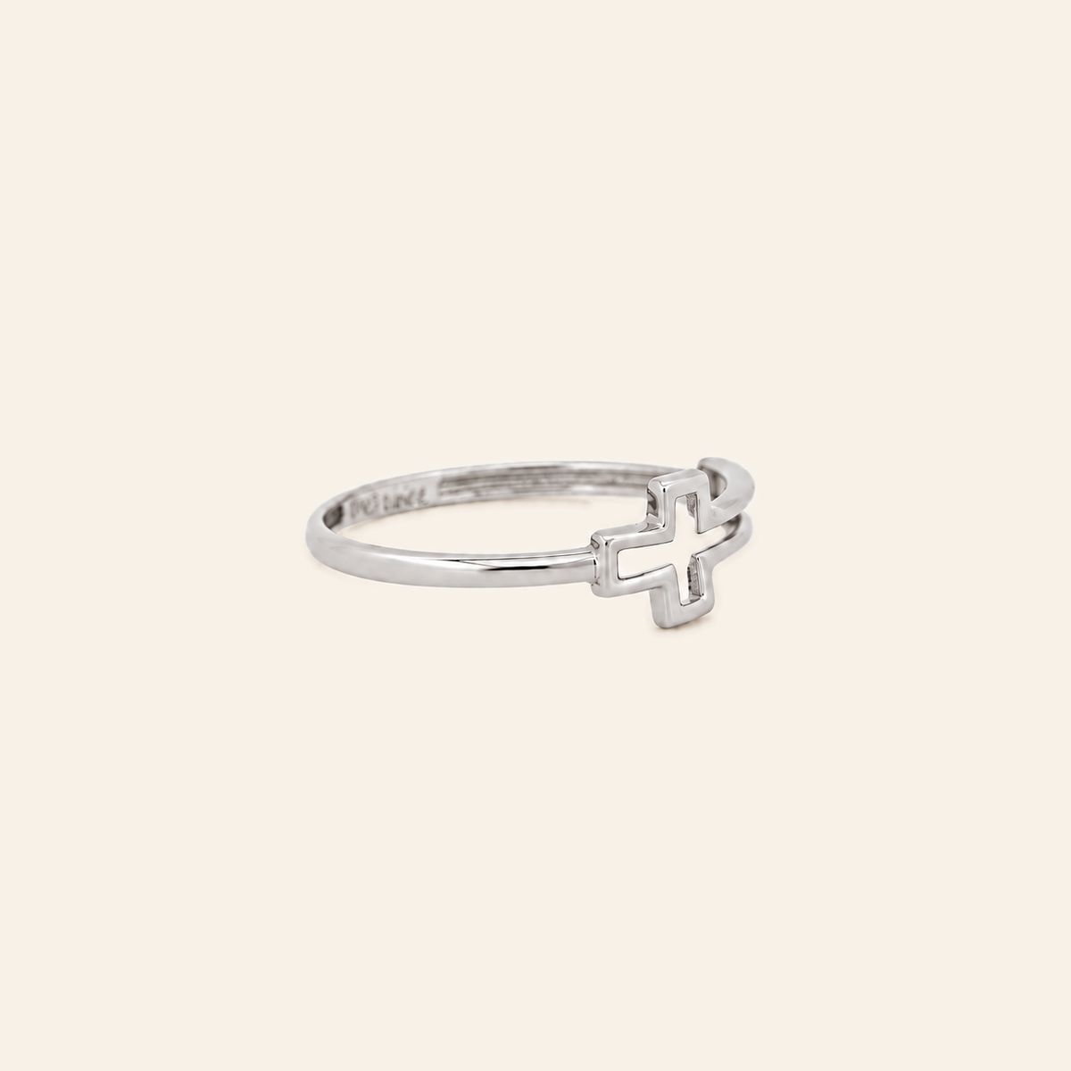 18K Gold Open Cross Ring — White Gold, view 2