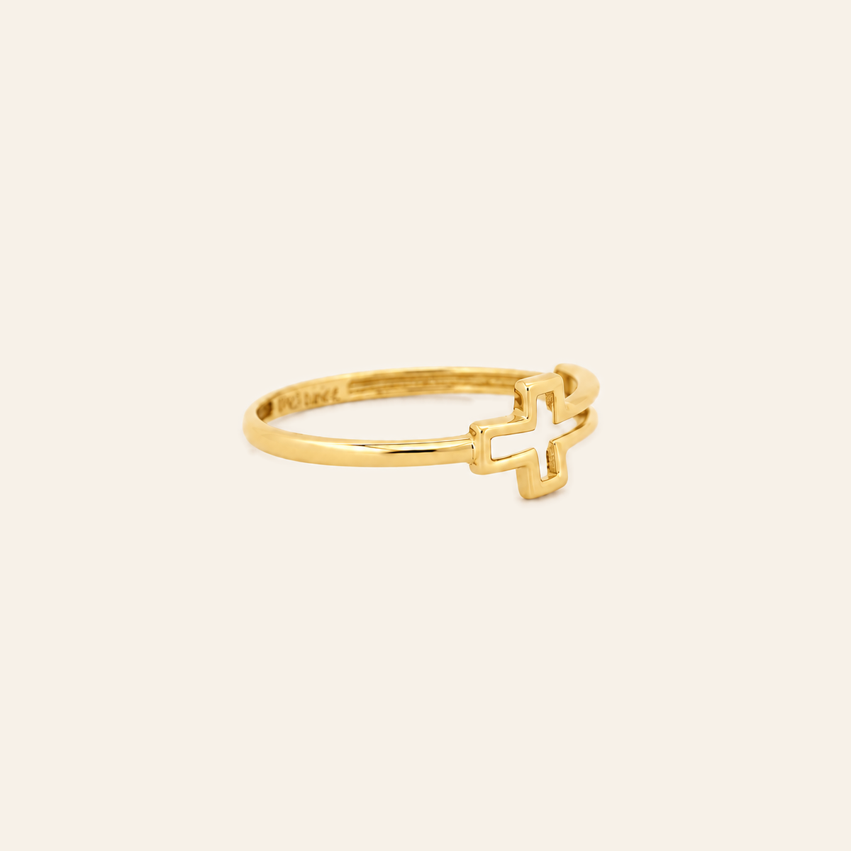 18K Gold Open Cross Ring — Yellow Gold, view 2