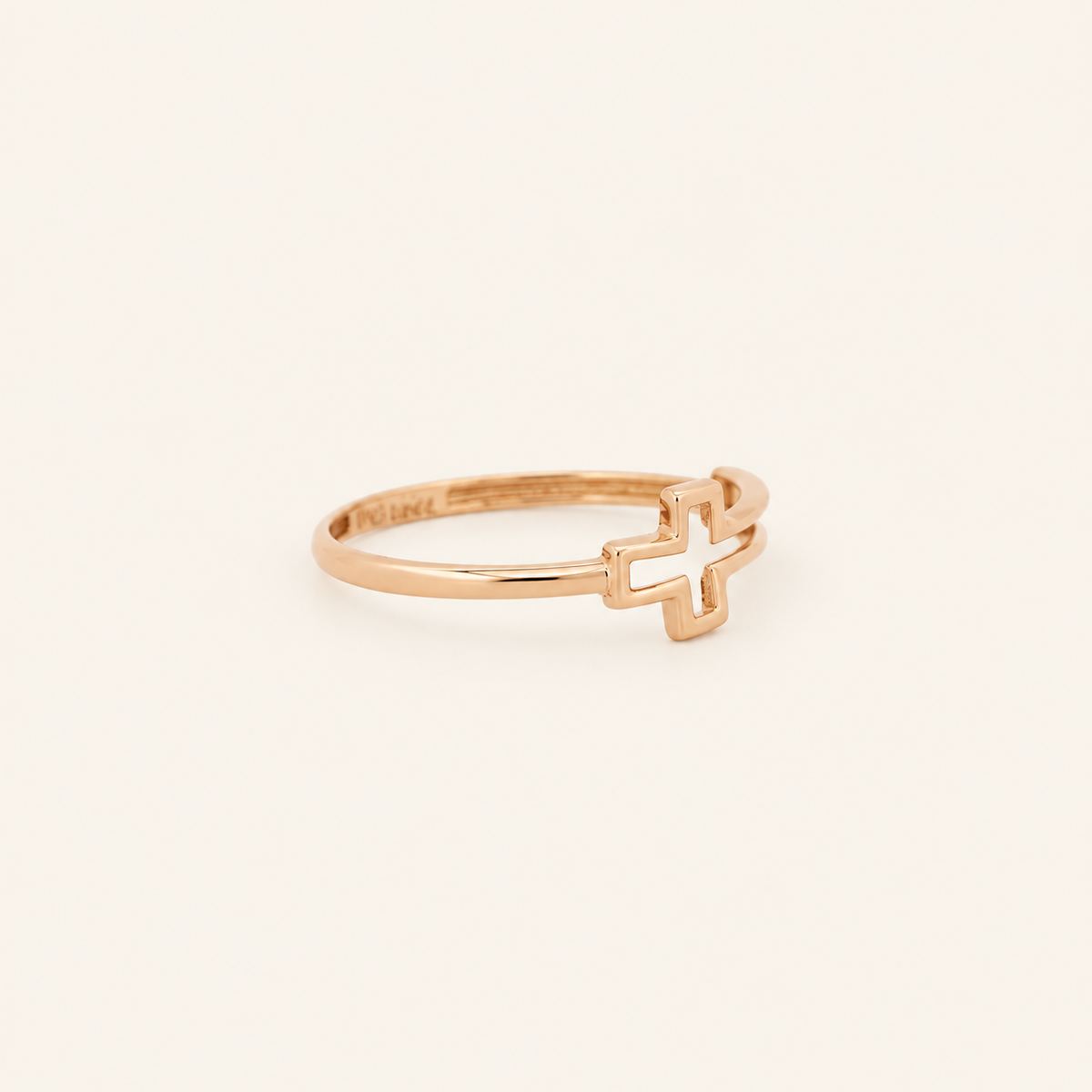 18K Gold Open Cross Ring — Rose Gold, view 2