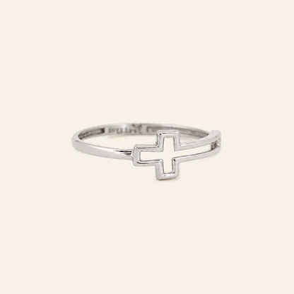 18K Gold Open Cross Ring — White Gold, view 3