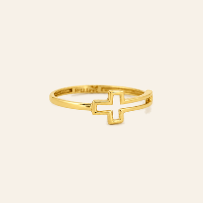 18K Gold Open Cross Ring — Yellow Gold, view 3