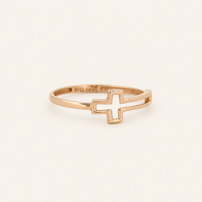 18K Gold Open Cross Ring — Rose Gold, view 3