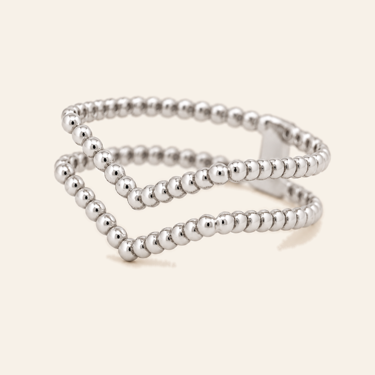 18K Gold Multi-Row Beaded Ring — White Gold, view 1