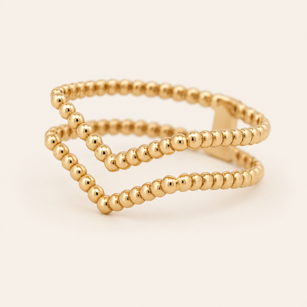 18K Gold Multi-Row Beaded Ring — Yellow Gold, view 1