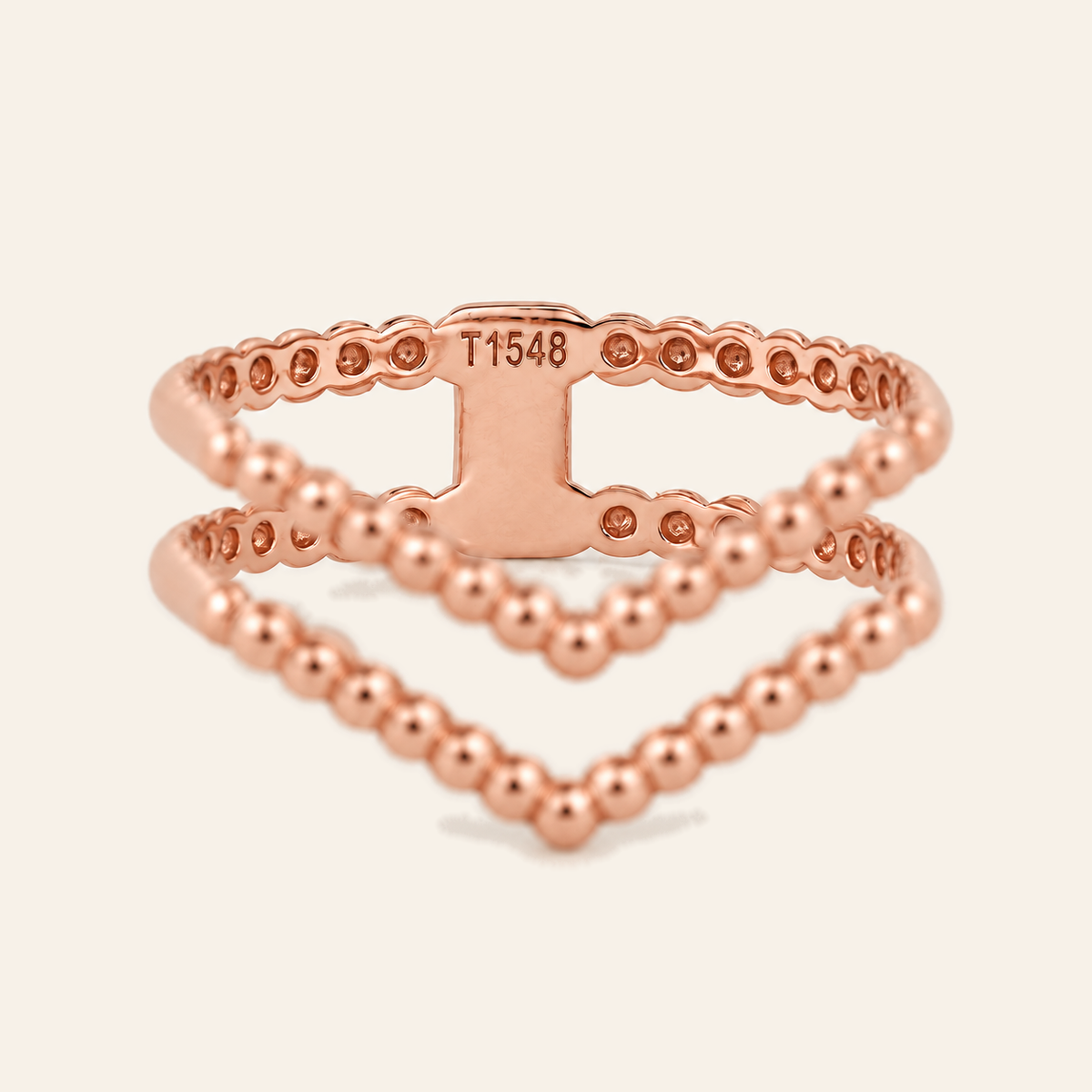 18K Gold Multi-Row Beaded Ring — Rose Gold, view 2