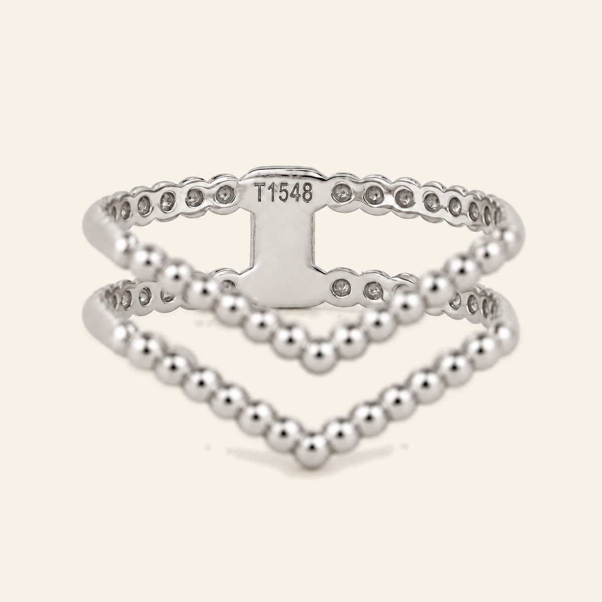 18K Gold Multi-Row Beaded Ring — White Gold, view 2