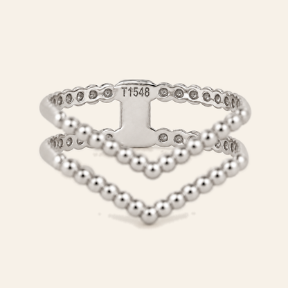 18K Gold Multi-Row Beaded Ring — White Gold, view 2