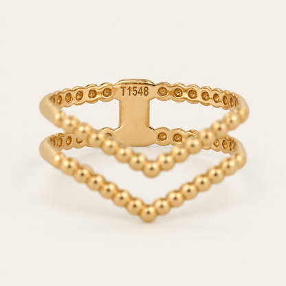 18K Gold Multi-Row Beaded Ring — Yellow Gold, view 2
