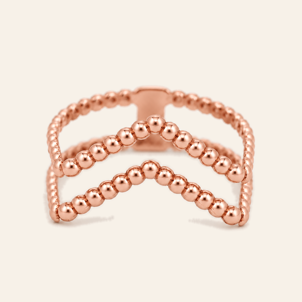 18K Gold Multi-Row Beaded Ring — Rose Gold, view 3