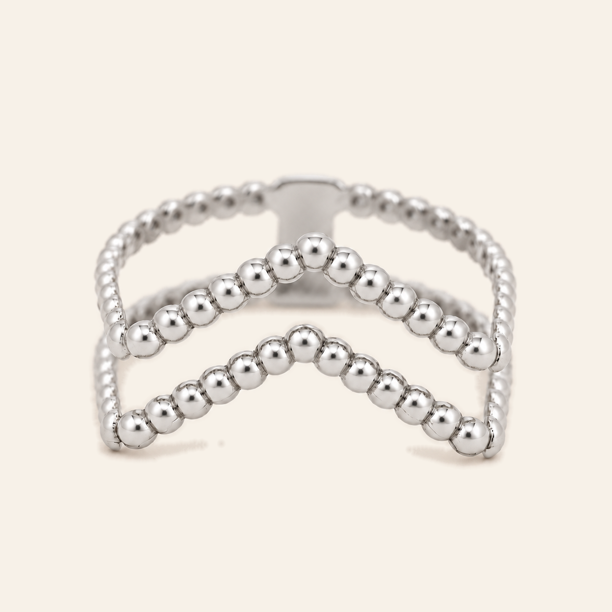 18K Gold Multi-Row Beaded Ring — White Gold, view 3
