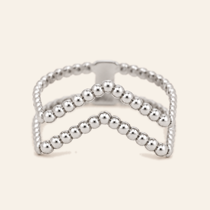 18K Gold Multi-Row Beaded Ring — White Gold, view 3