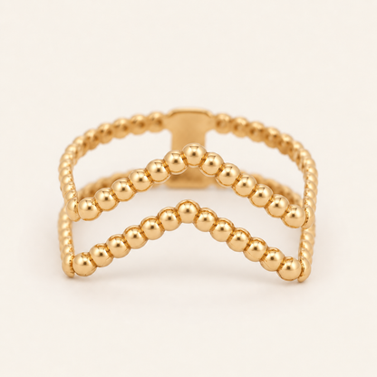 18K Gold Multi-Row Beaded Ring — Yellow Gold, view 3