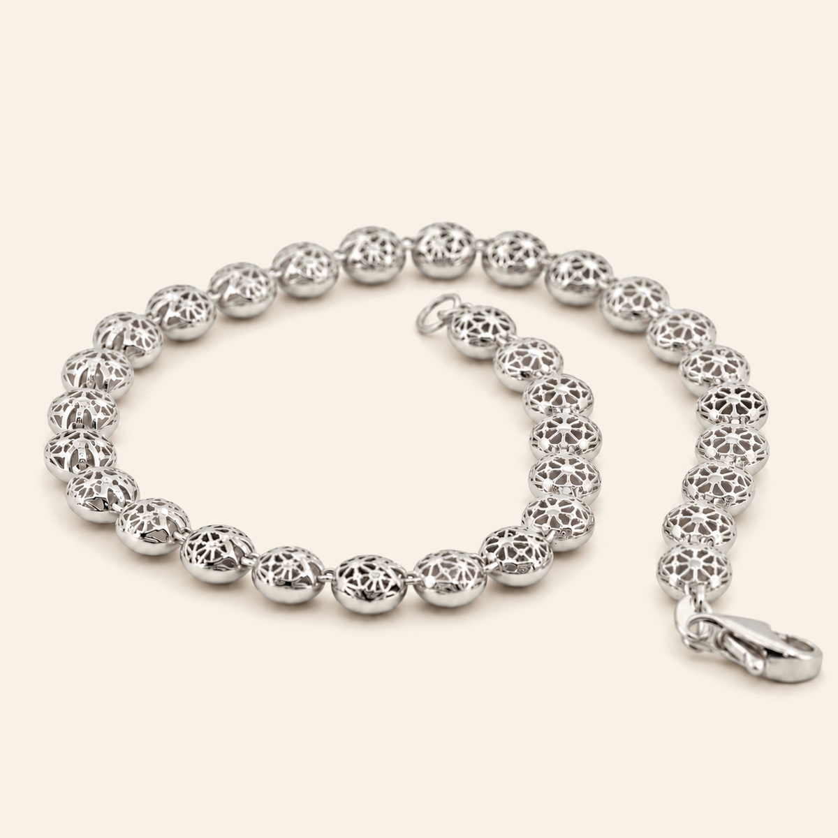 18K Gold Round Bead Bracelet — White Gold, view 3