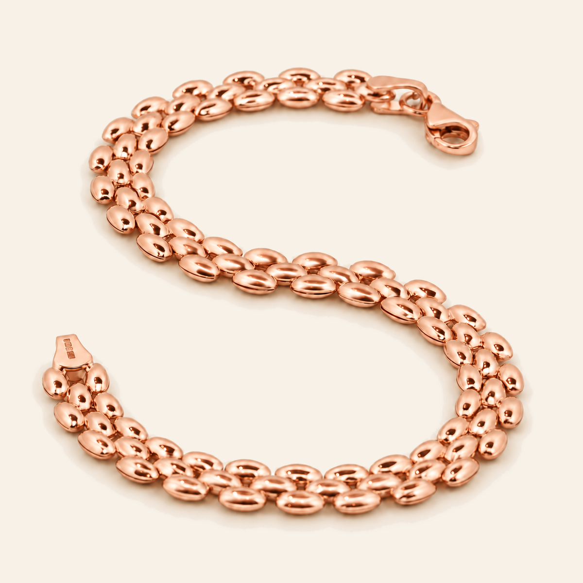 18K Gold Three-Row Oval Link Bracelet — Rose Gold, view 1