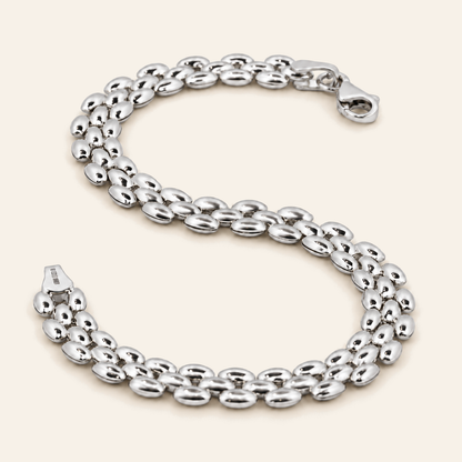 18K Gold Three-Row Oval Link Bracelet — White Gold, view 1